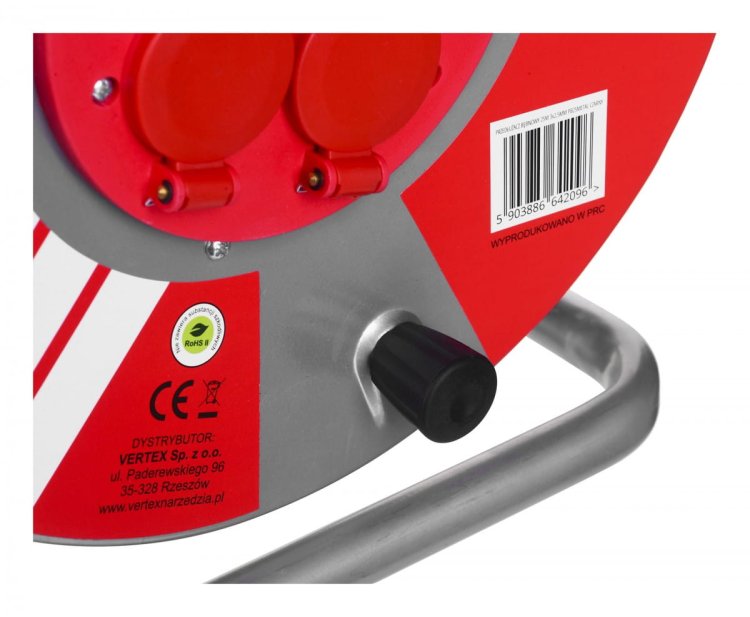 Przedłużacz elektryczny  bębnowy 25M VERTEX 3x2,5mm PB25METAL czarny