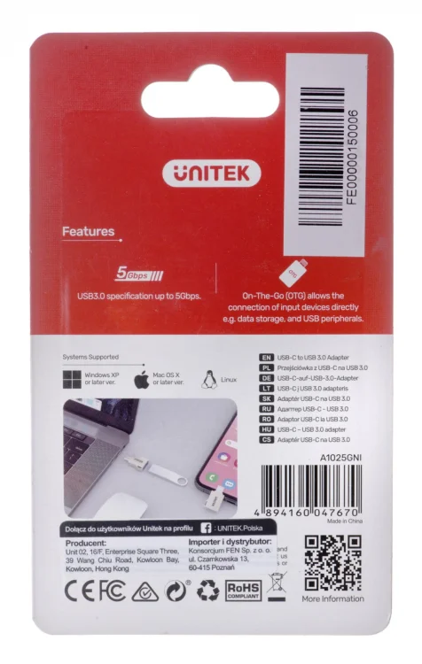 UNITEK ADAPTER USB-C-USB-A 3.1 GEN1, M/F, A1025GNI
