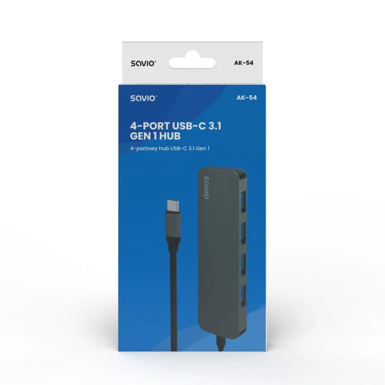 SAVIO AK-54 HUB USB-C - 4 X USB-A, SZARY
