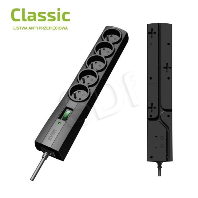 Listwa przeciwprzepięciowa Ever Classic T/LZ09-CLA050/0000 (5 x UTE; 10 A; 5m; kolor czarny)