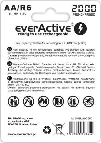 Zestaw akumulatorków everActive EVHRL6-2000 (2000mAh ; Ni-MH)