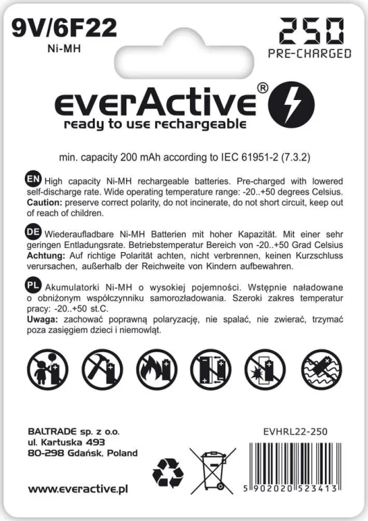 Zestaw akumulatorków everActive EVHRL22-250 (250 mAh ; Ni-MH)