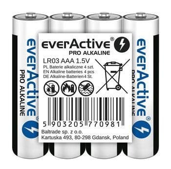 EVERACTIVE BATERIE ALKALICZNE PRO ALKALINE R03, AAA, SHRINK 4SZT , 1250 MAH, WYSOKA WYDAJNOŚĆ, LR03PRO4T
