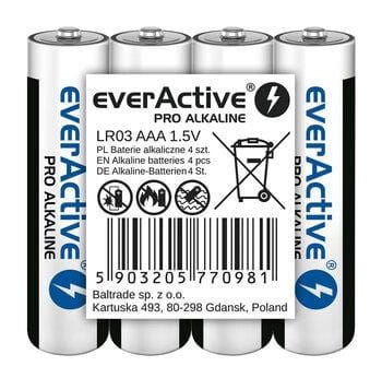 EVERACTIVE BATERIE ALKALICZNE PRO ALKALINE AA, LR6, SHRINK 4 SZT, 1250 MAH, WYSOKA WYDAJNOŚĆ, LR6PRO4T