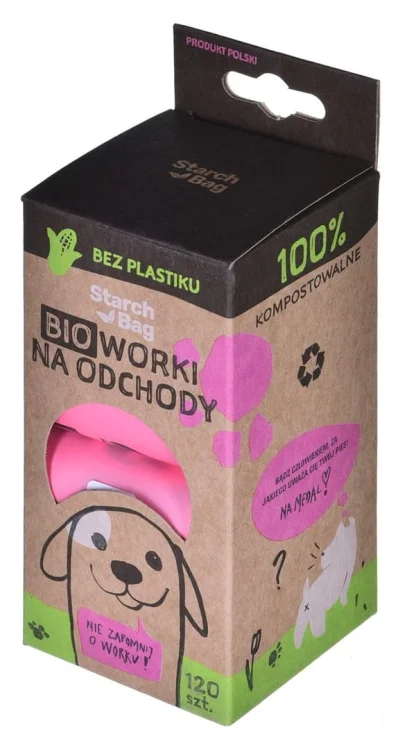 Kompostowalne BIOworki na odchody 8x15szt, różowy