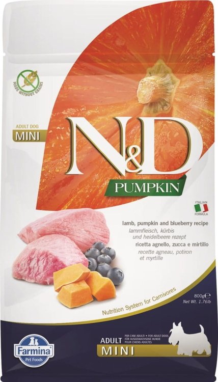 FARMINA N&D GF PUMPKIN LAMB&BLUEBERRY ADULT MINI 800g