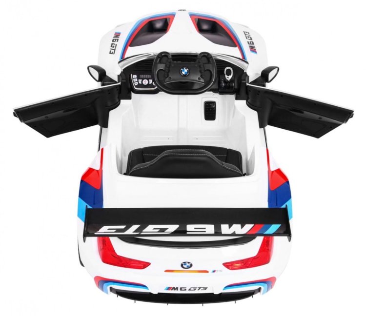 BMW M6 GT3 Auto na akumulator dla dzieci Biały + Nawiew powietrza + Dźwięki MP3 Światła + Pilot