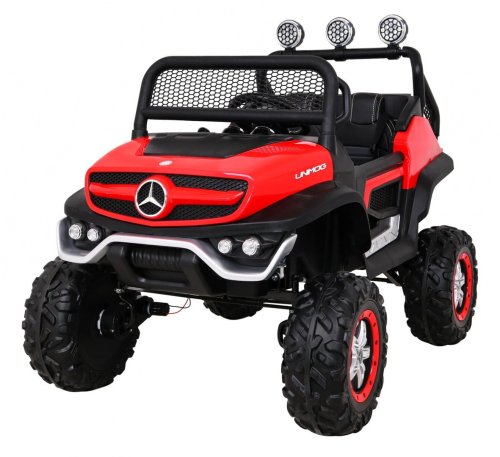 Mercedes Benz Unimog dla dzieci Czerwony + Napęd 4x4 + Pilot + Bagażnik + Wolny Start + MP3 LED