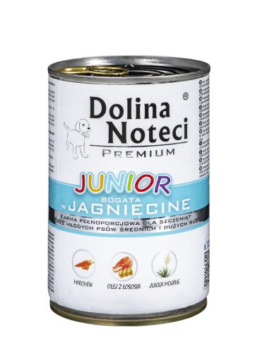 DOLINA NOTECI Premium Junior bogata w jagnięcinę - mokra karma dla szczeniąt ras średnich i dużych - 400g