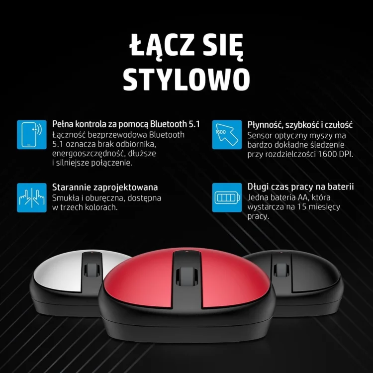 HP 240 bezprzewodowa bluetooth, 43N05AA, czarno-czerwona