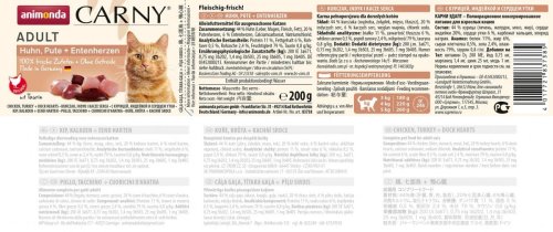 ANIMONDA Carny Adult smak: kurczak, indyk, kacze serca - karma mokra dla kota - 200g