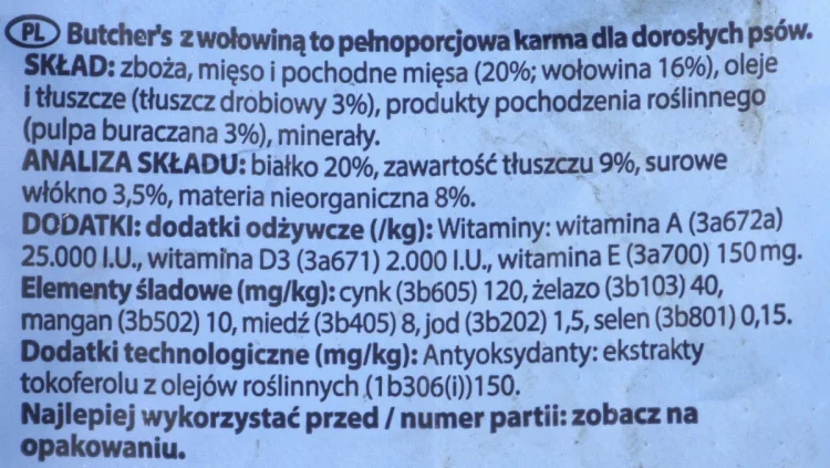 BUTCHER'S z wołowiną 10kg -sucha karma dla psa