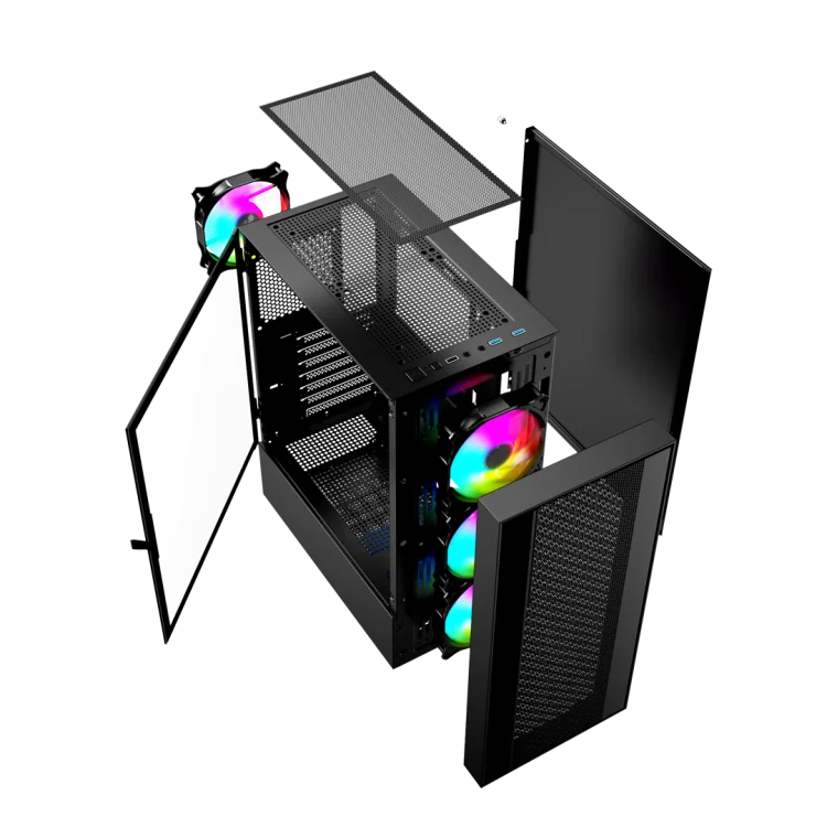 GEMBIRD OBUDOWA FORNAX 4000 MIDI-TOWER (2X USB 3.0, 1X USB 2.0, HD AUDIO, SZKLANY PANEL BOCZNY, PODŚWIETLENIE ARGB) CZARNA