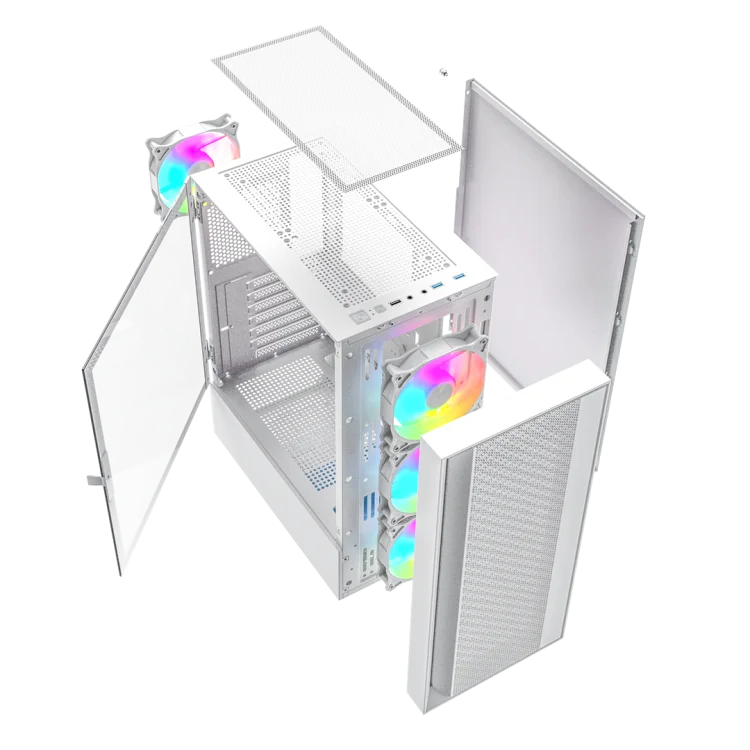 GEMBIRD OBUDOWA FORNAX 4000W MIDI-TOWER (2X USB 3.0, 1X USB 2.0, HD AUDIO, SZKLANY PANEL BOCZNY, PODŚWIETLENIE ARGB) BIAŁA