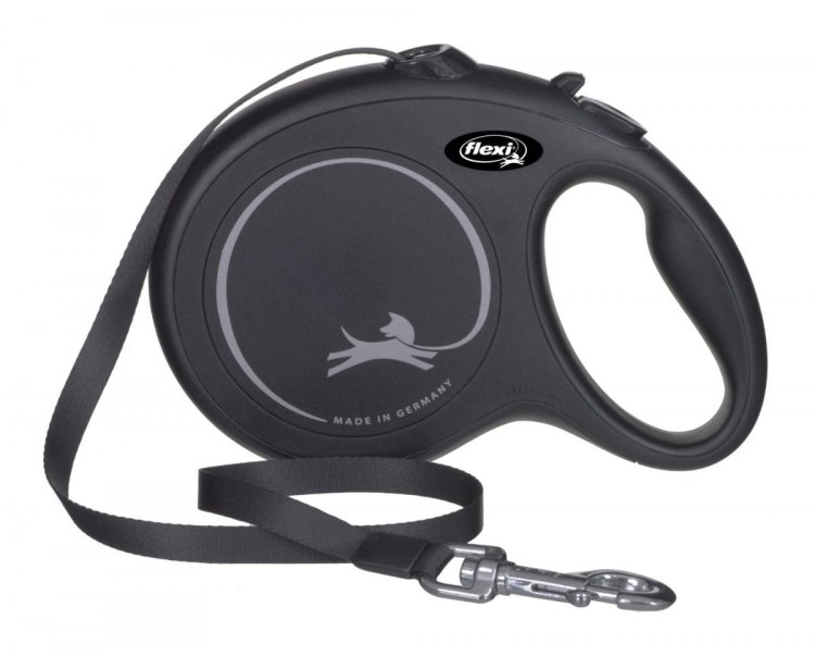FLEXI Smycz automatyczna NEW CLASSIC L taśma kolor: czarny - 8m - do 50kg