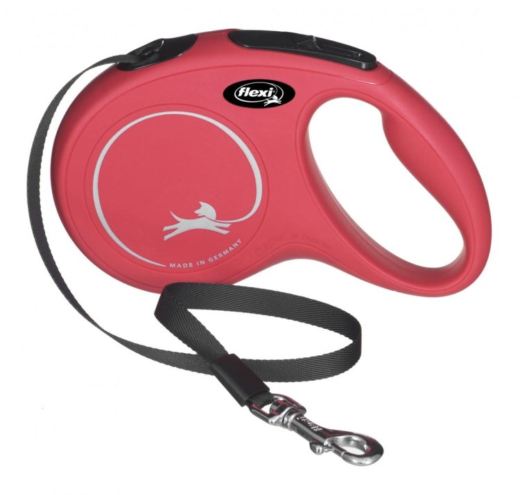 FLEXI Smycz automatyczna NEW CLASSIC M taśma kolor: czerwony - 5m - do 25kg