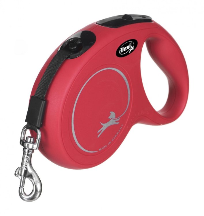 FLEXI Smycz automatyczna NEW CLASSIC M taśma kolor: czerwony - 5m - do 25kg
