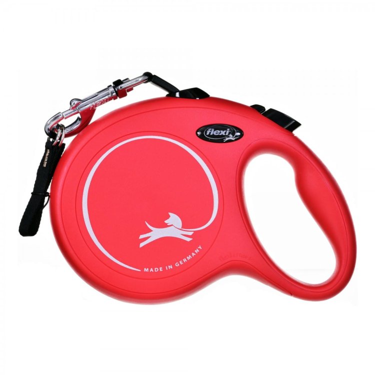 FLEXI Smycz automatyczna NEW CLASSIC L taśma kolor: czerwony - 8m - do 50kg
