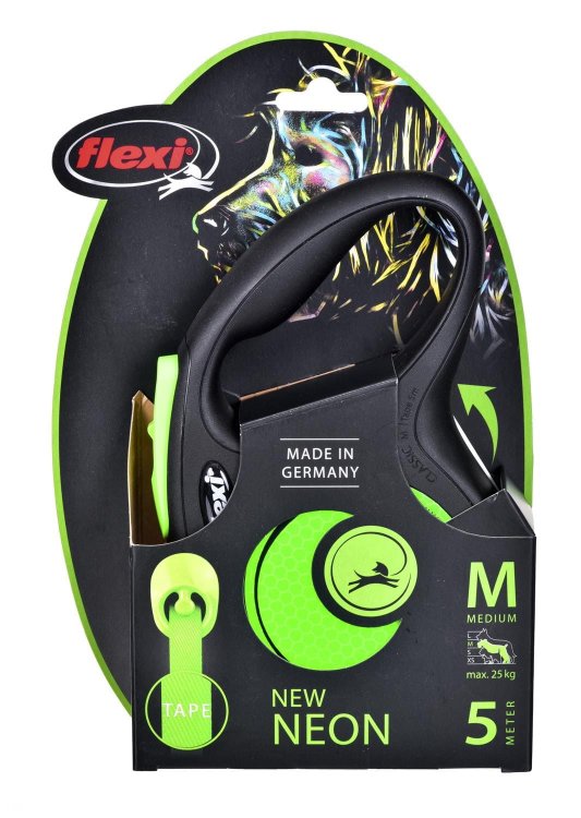 Smycz FLEXI automatyczna New Neon taśma M 5 m zielona