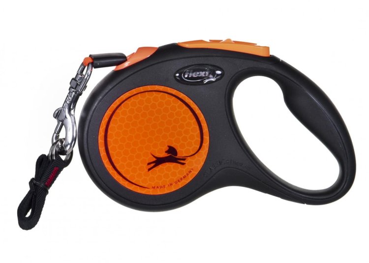 FLEXI Smycz automatyczna New Neon S taśma 5 m kol. pomarańczowy