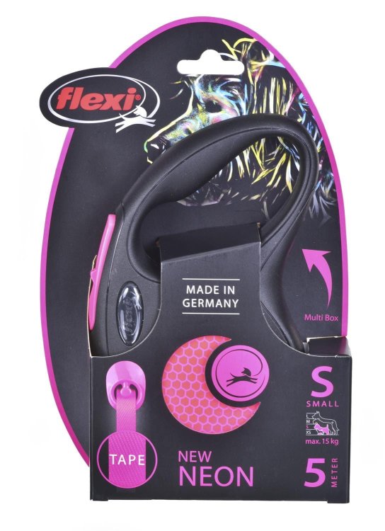 Smycz FLEXI automatyczna New Neon S taśma 5 m kol. różowy