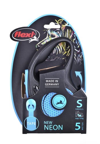 Smycz FLEXI automatyczna New Neon S taśma 5 m kol. niebieski