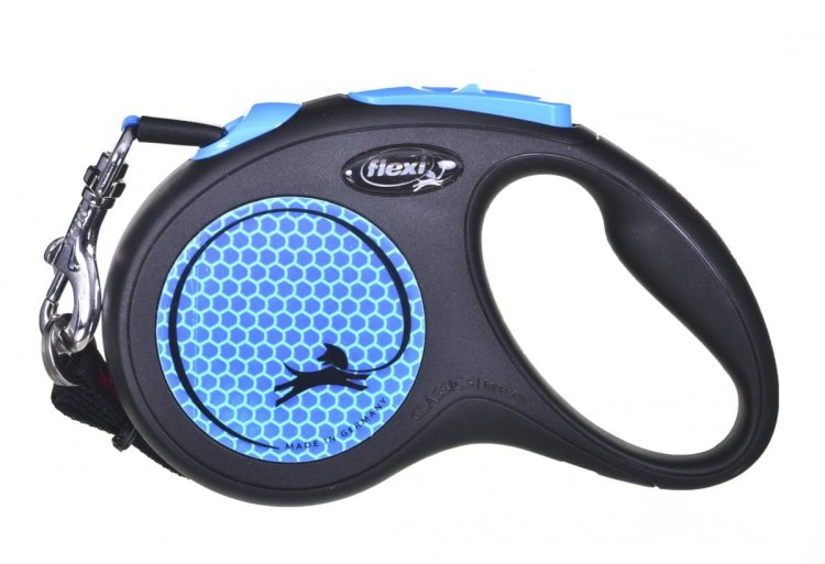 Smycz FLEXI automatyczna New Neon S taśma 5 m kol. niebieski