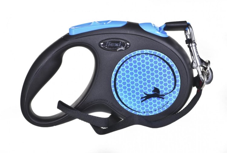 Smycz FLEXI automatyczna New Neon S taśma 5 m kol. niebieski