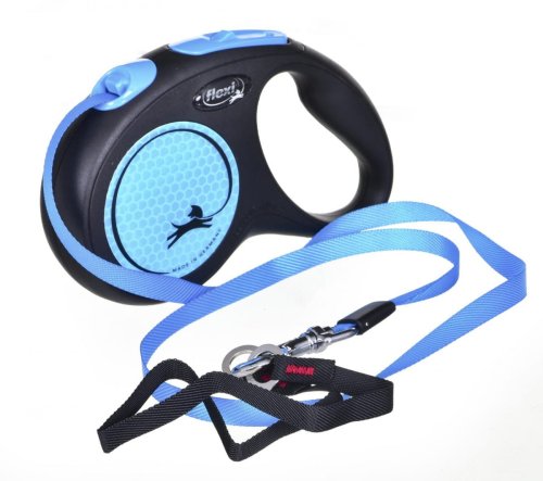 Smycz FLEXI automatyczna New Neon M taśma 5 m kol. niebieski