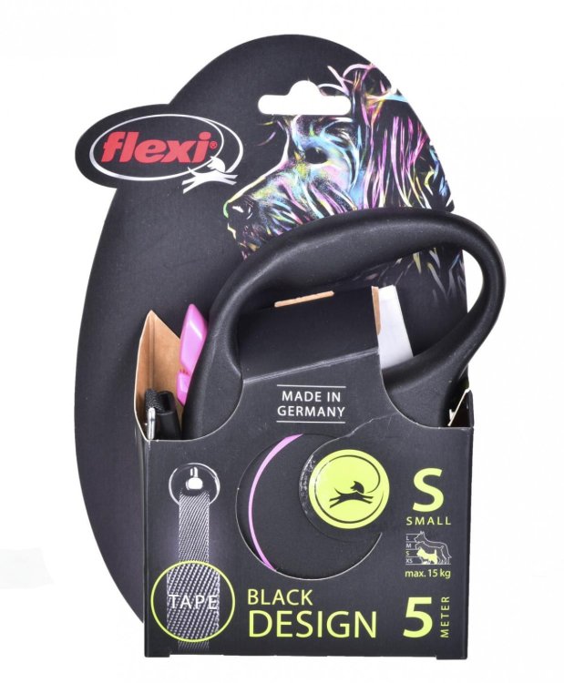 Smycz FLEXI automatyczna Black Design S taśma 5 m kol. różowy