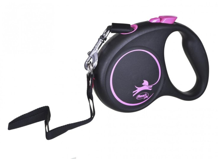 Smycz FLEXI automatyczna Black Design S taśma 5 m kol. różowy