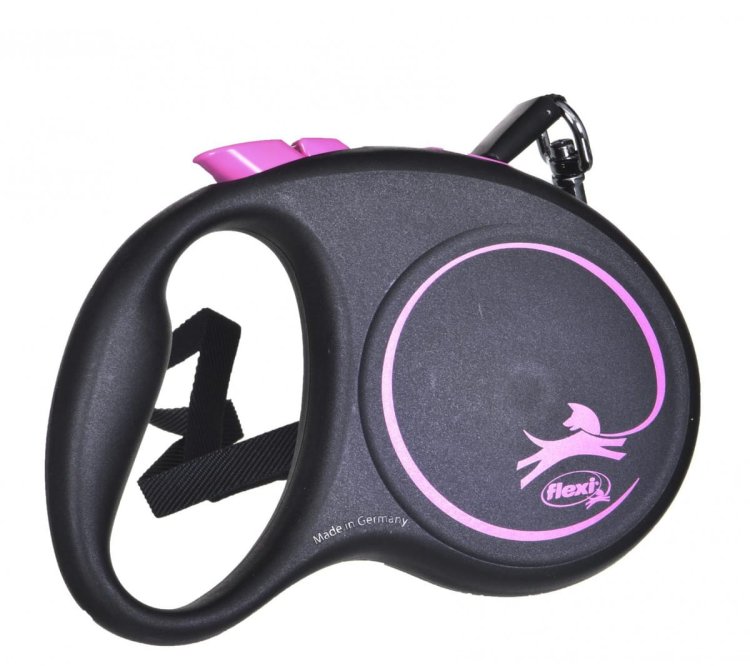 Smycz FLEXI automatyczna Black Design S taśma 5 m kol. różowy