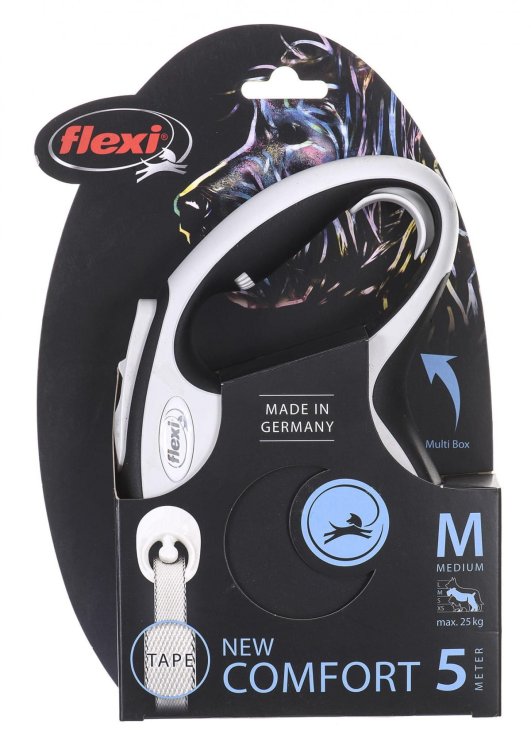 Smycz FLEXI automatyczna New Comfort M taśma 5 m kol. czarny