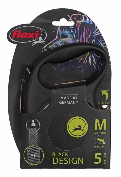 Smycz FLEXI automatyczna Black Design M taśma 5 m kol. czarny