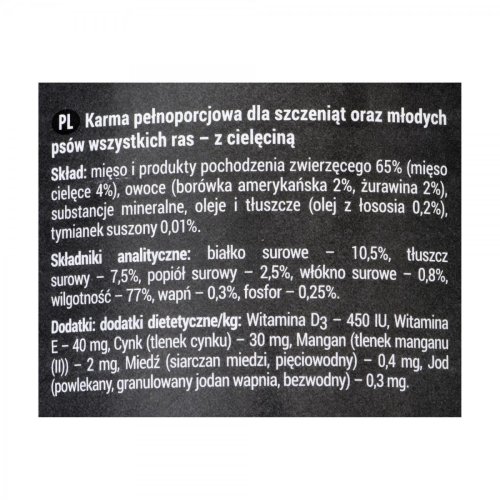 DOLINA NOTECI Rafi junior z cielęciną, żurawiną i borówką - mokra karma dla szczeniąt - 400g
