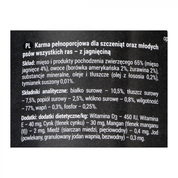DOLINA NOTECI Rafi junior z jagnięciną, żurawiną i borówką - mokra karma dla szczeniąt - 400g