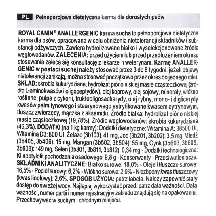 Karma Royal Canin VD Dog Anallergenic (8 kg )