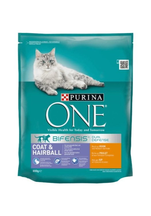 PURINA ONE Coat & Hairball Bogata w Kurczaka i Pełne Ziarna 800g