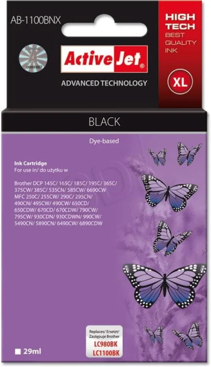 Activejet AB-1100BNX Tusz (zamiennik Brother LC1100BK/980BK; Supreme; 29 ml; czarny)