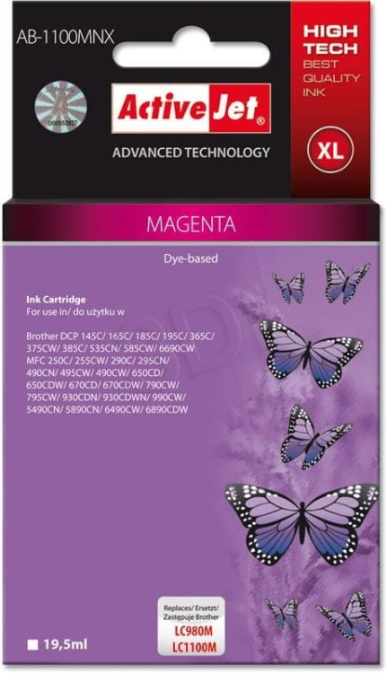 Activejet AB-1100MNX Tusz (zamiennik Brother LC1100M/980M; Supreme; 19,5 ml; czerwony)