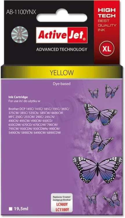 Activejet AB-1100YNX Tusz  (zamiennik Brother LC1100Y/980Y; Supreme; 19,5 ml; żółty)
