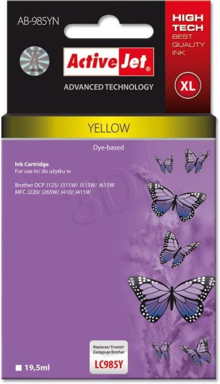Activejet AB-985YN Tusz (zamiennik Brother LC985Y; Supreme; 19,5 ml; żółty)