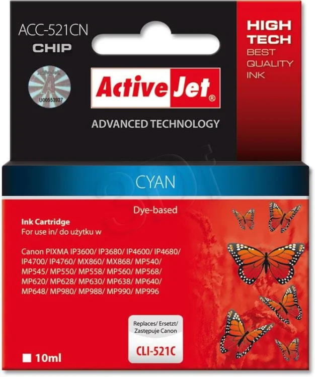 Activejet ACC-521CN Tusz (zamiennik Canon CLI-521C; Supreme; 10 ml; niebieski)