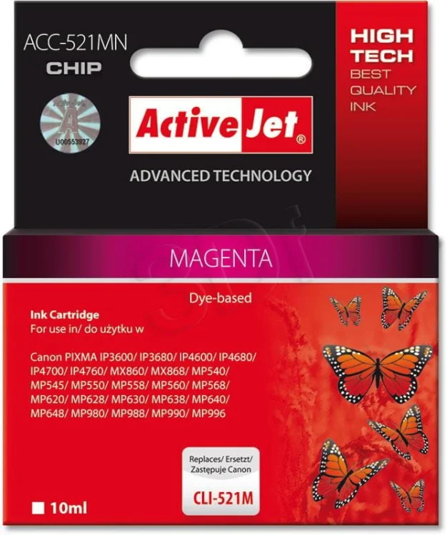 Activejet ACC-521MN Tusz  (zamiennik Canon CLI-521M; Supreme; 10 ml; czerwony)