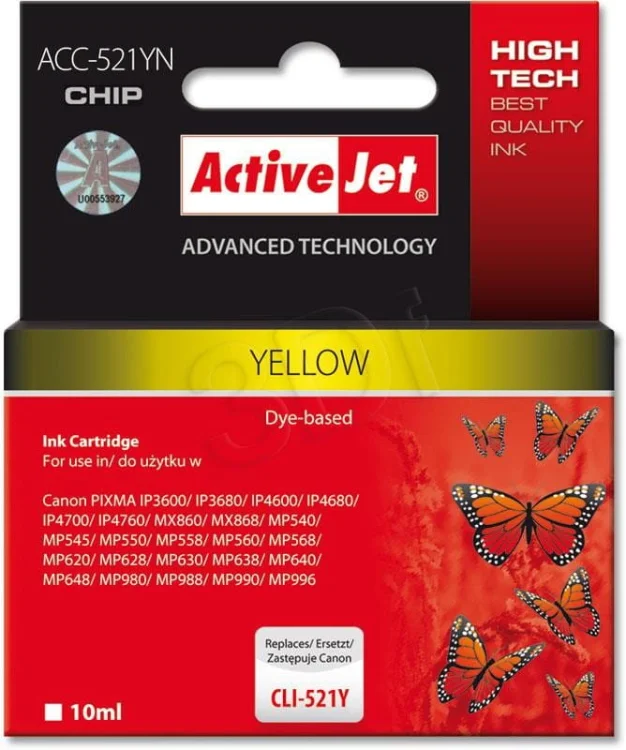 Tusz Activejet ACC-521YN (zamiennik Canon CLI-521Y; Supreme; 10 ml; żółty)