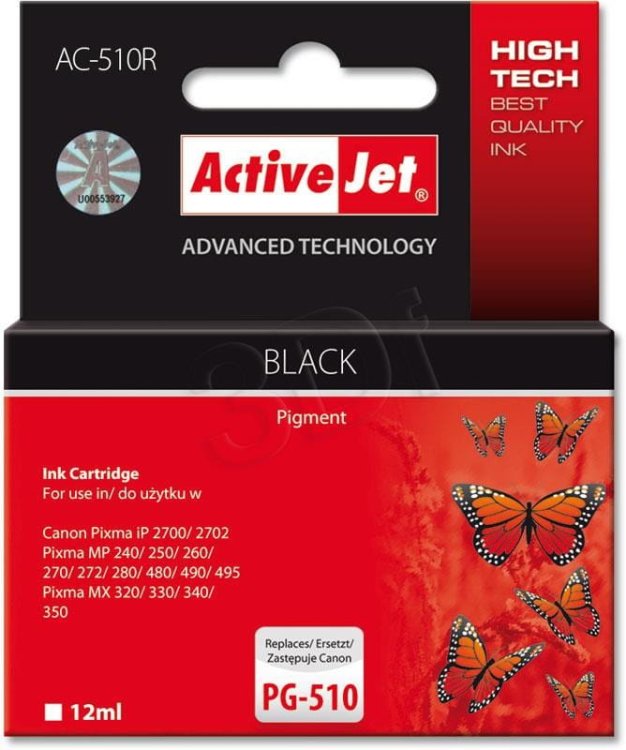 Tusz Activejet AC-510R (zamiennik Canon PG-510; Premium; 12 ml; czarny)