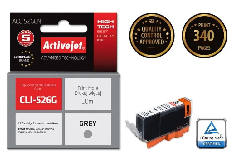 Tusz Activejet ACC-526GN (zamiennik Canon CLI-526G; Supreme; 10 ml; szary)