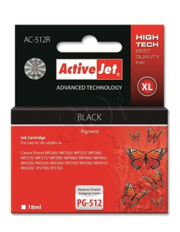Tusz Activejet AC-512R (zamiennik Canon PG-512; Premium; 18 ml; czarny)