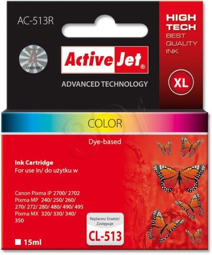 Tusz Activejet AC-513R (zamiennik Canon CL-513; Premium; 15 ml; kolor)