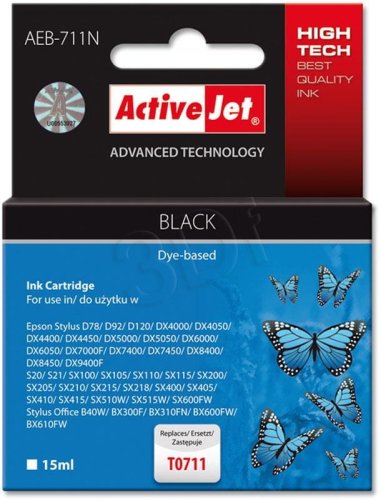 Tusz Activejet AEB-711N (zamiennik Epson T0711, T0891, T1001; Supreme; 15 ml; czarny)